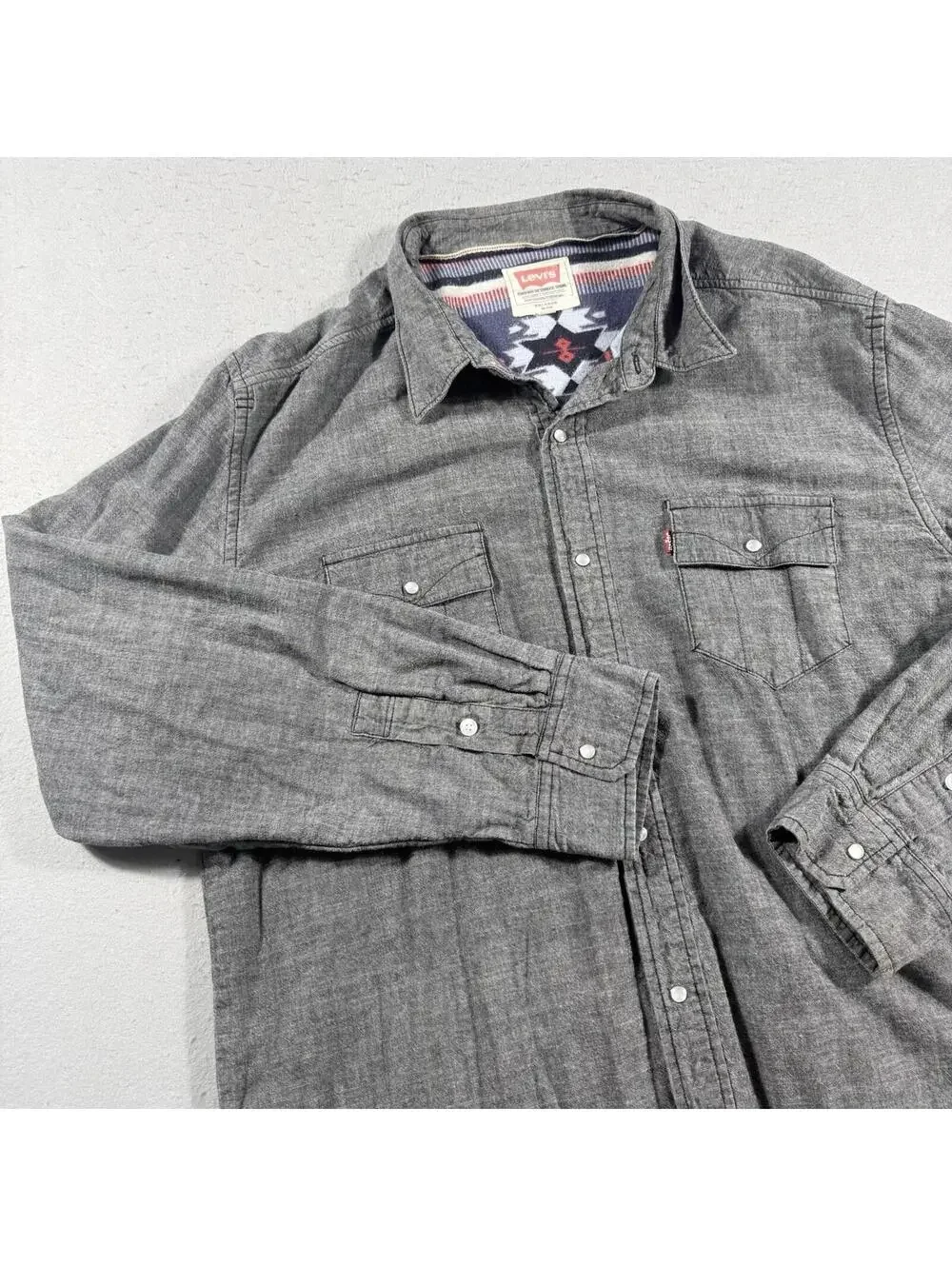 Levi's Jacket Mens XXL‎ Gray Lined Western Shirt Jacket Aztec Fleece Snap Front